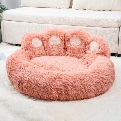 Calming Pet Bed With Paw-Shaped Neck Support - The Softest Spot for Your Best Friend
