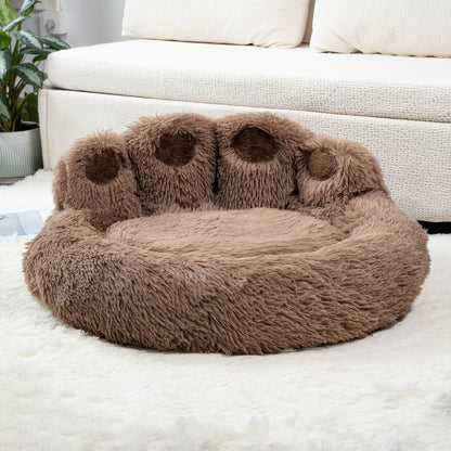 Calming Pet Bed With Paw-Shaped Neck Support - The Softest Spot for Your Best Friend
