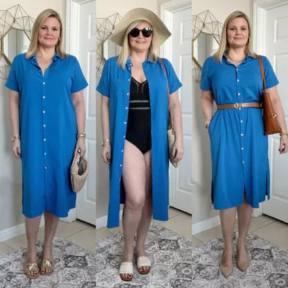 ✨BUY 2 FREE SHIPPING✨Women's Short Sleeve Button-Up Shirt Dress