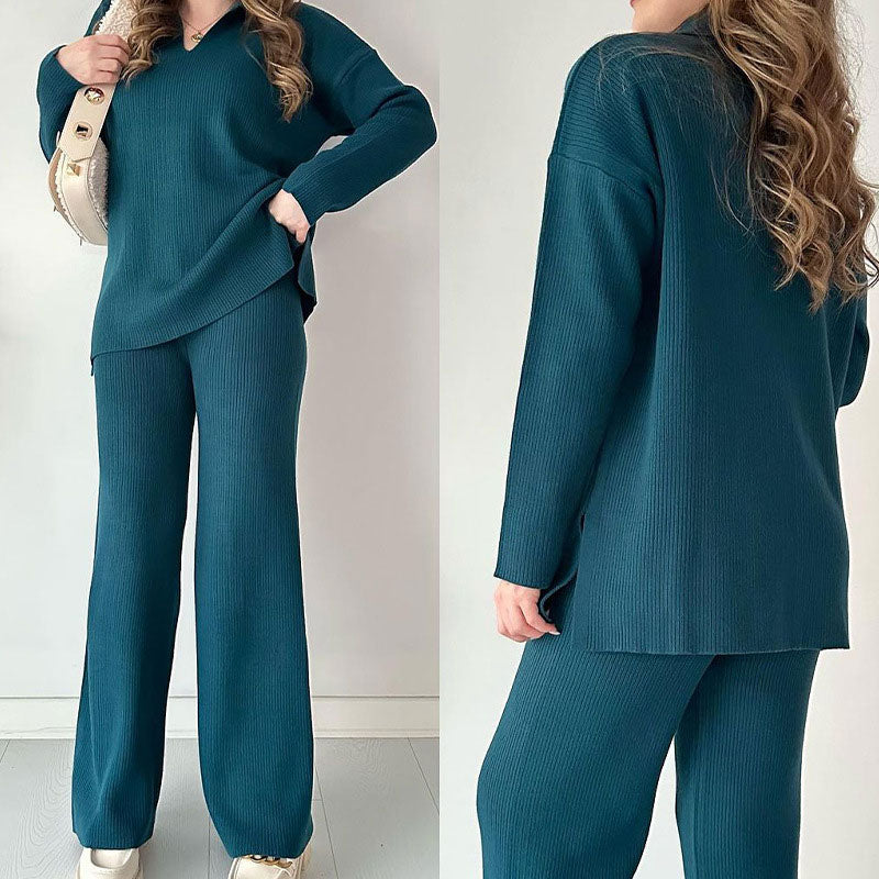 🍂Nur für kurze Zeit 50 % RABATT🍂Lässiges zweiteiliges Strickset mit V-Ausschnitt und Schlitz ✈️ Kostenloser Versand
