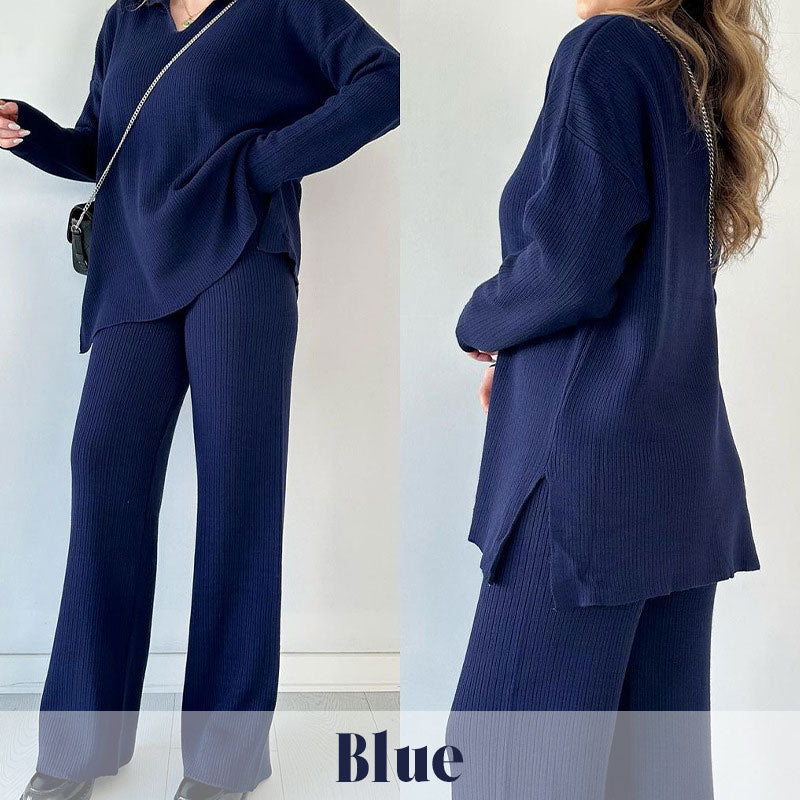 🍂Nur für kurze Zeit 50 % RABATT🍂Lässiges zweiteiliges Strickset mit V-Ausschnitt und Schlitz ✈️ Kostenloser Versand