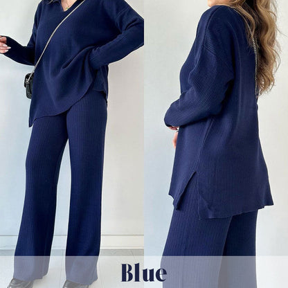 🍂Nur für kurze Zeit 50 % RABATT🍂Lässiges zweiteiliges Strickset mit V-Ausschnitt und Schlitz ✈️ Kostenloser Versand