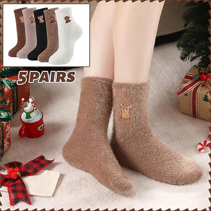 🎁Neujahrs-Sonderangebot für 9,99 £!!⚡1 kaufen, 3 Paar erhalten⚡Über 50.000 verkauft!💖Kuschelige, warme Plüschsocken für Damen mit niedlicher Highland-Cow-Stickerei