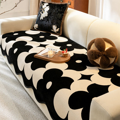 Elegante Couchhusse aus Chenille mit Blumenmuster und Wellenrand