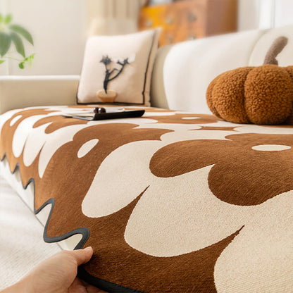 Elegante Couchhusse aus Chenille mit Blumenmuster und Wellenrand