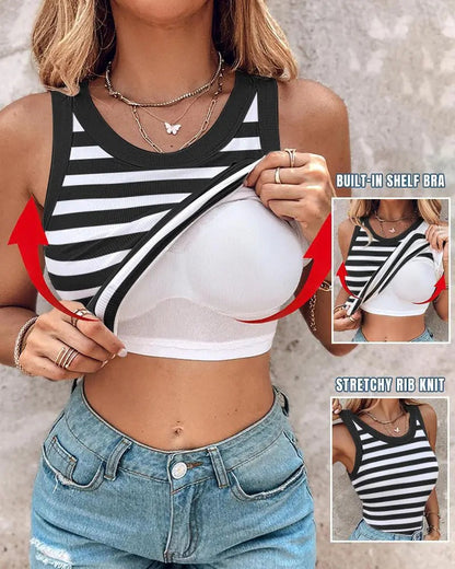 💖LETZTER TAG SONDERPREIS: 9,99 £!!💖Geripptes Stretch-Tanktop mit integriertem BH