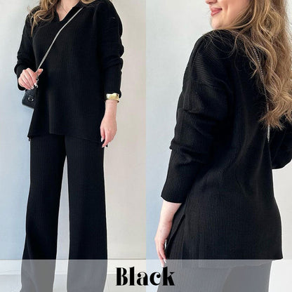 🍂Nur für kurze Zeit 50 % RABATT🍂Lässiges zweiteiliges Strickset mit V-Ausschnitt und Schlitz ✈️ Kostenloser Versand