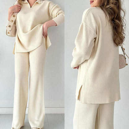 🍂Nur für kurze Zeit 50 % RABATT🍂Lässiges zweiteiliges Strickset mit V-Ausschnitt und Schlitz ✈️ Kostenloser Versand