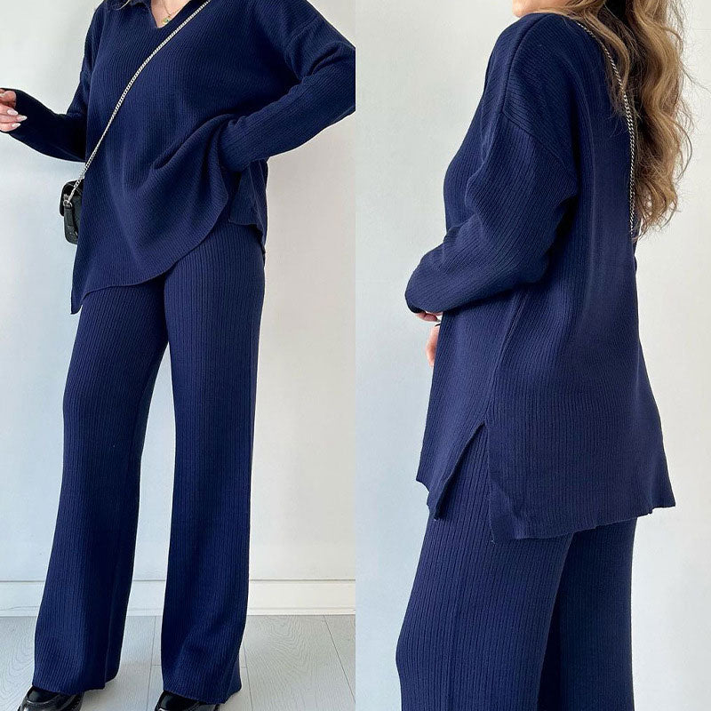 🍂Nur für kurze Zeit 50 % RABATT🍂Lässiges zweiteiliges Strickset mit V-Ausschnitt und Schlitz ✈️ Kostenloser Versand
