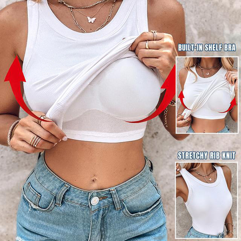 💖LETZTER TAG SONDERPREIS: 9,99 £!!💖Geripptes Stretch-Tanktop mit integriertem BH