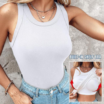 💖LETZTER TAG SONDERPREIS: 9,99 £!!💖Geripptes Stretch-Tanktop mit integriertem BH