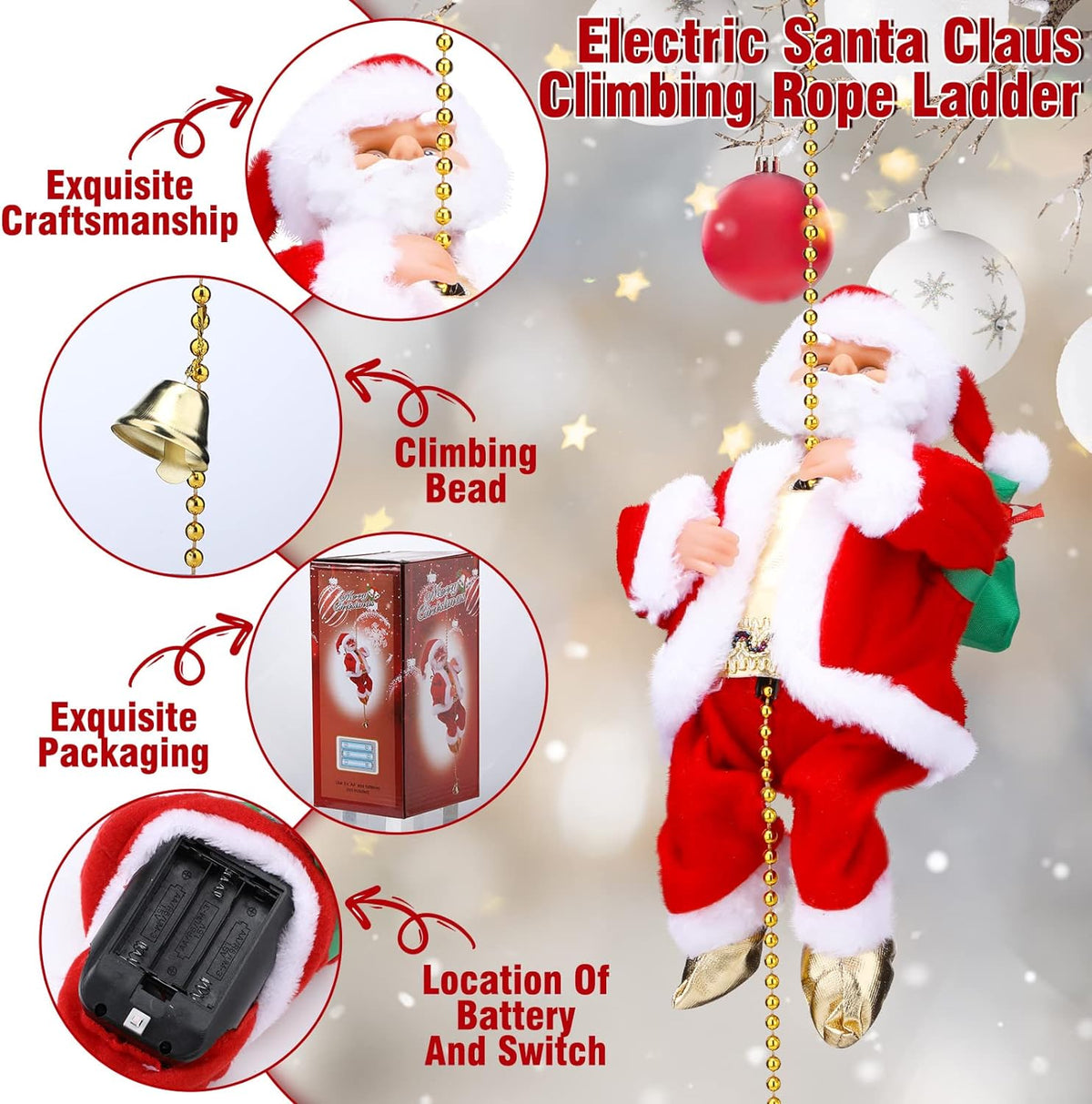 🎁Weihnachtsangebot 50 % RABATT🎅Elektrischer Kamin – musikalische Kletter-Weihnachtsmann-Spieluhr🪜