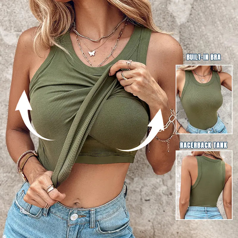 💖LETZTER TAG SONDERPREIS: 9,99 £!!💖Geripptes Stretch-Tanktop mit integriertem BH
